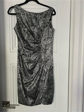 Maggy London Black & White Printed Midi Sheath Dress
